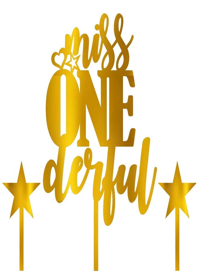 SVM CRAFT® Gold Acrylic Miss Onederful Cake Topper, Glitter One Birthday Party Decorations, Baby Girl's 1st Anniversary Birthday Party Supplies, Gold